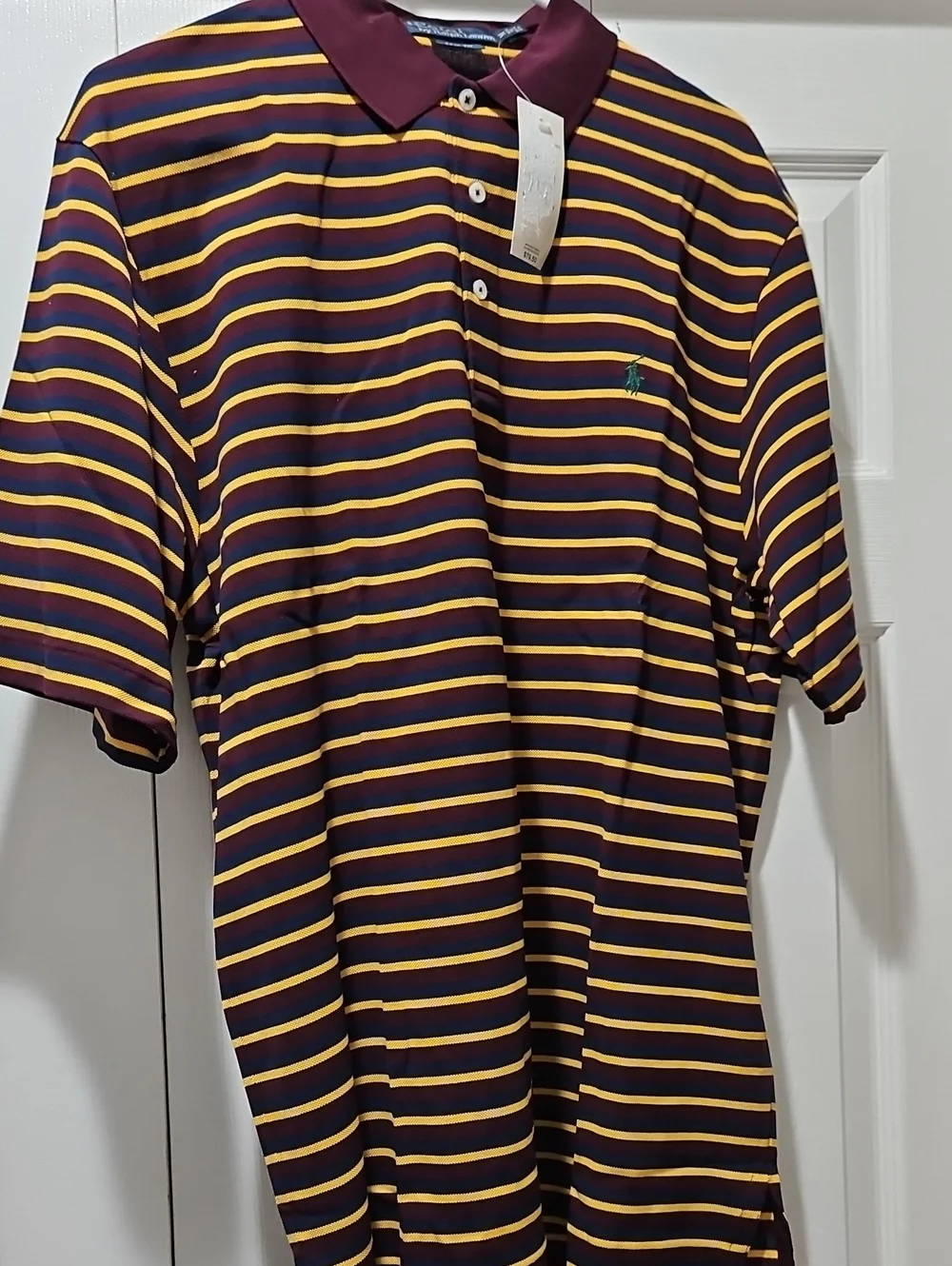 Striped Ralph Lauren Polo Golf Fit Shirt in Burgundy and Yellow